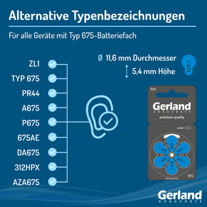 Gerland Hörgerätebatterie Evolution 675 (60 Stück) - P675 / PR44