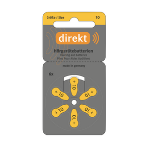 DIREKT Hörgerätebatterien 10 gelb – 60 Stück (10×6er), 1,45V - Varta Qualität