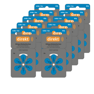 DIREKT Hörgerätebatterien 675 blau – 60 Stück (10×6er), 1,45V - Varta Qualität