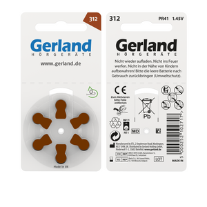 Gerland Hörgerätebatterien 312 braun (PR41) 60 Stück | 10x6 Blister | Rayovac