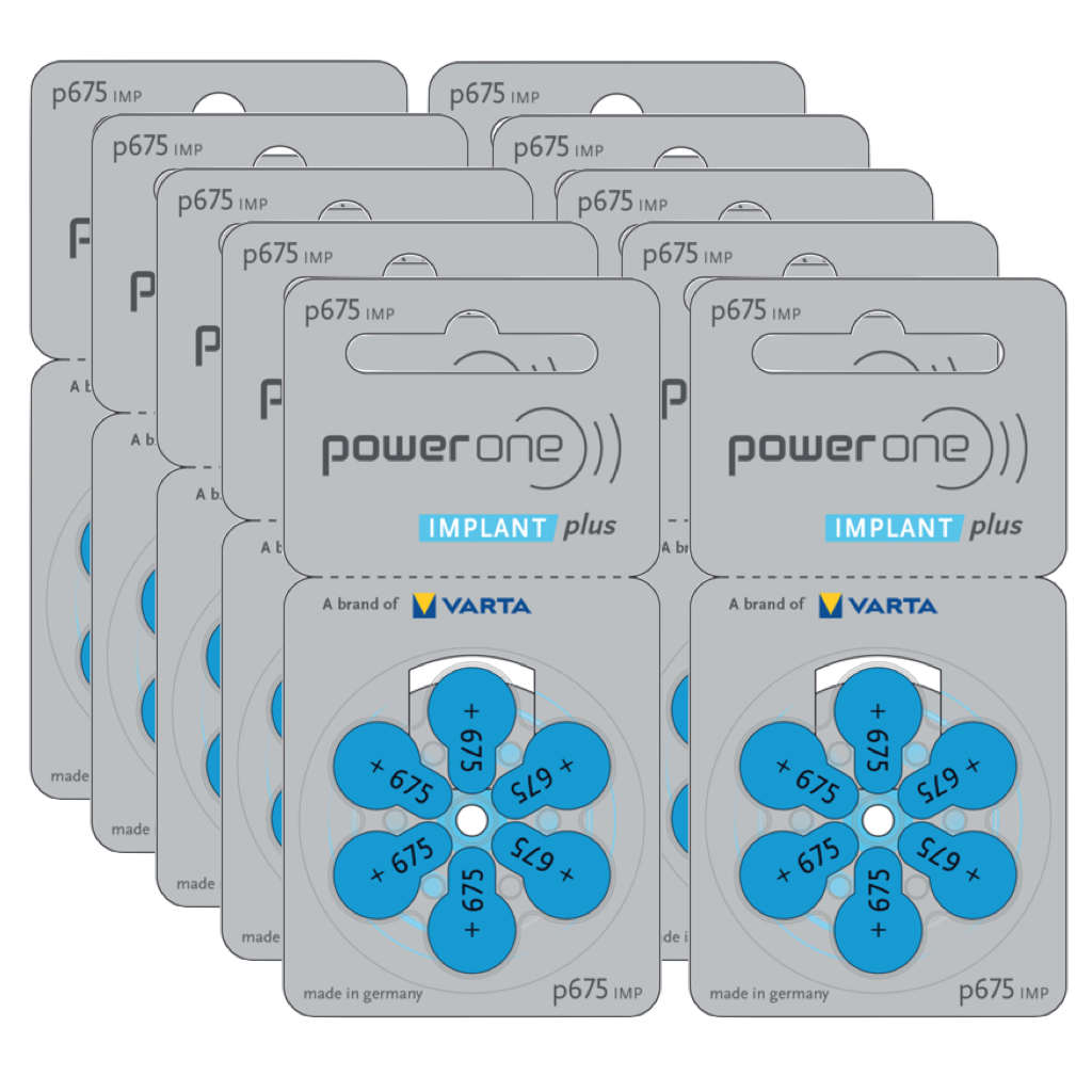 10 x 6er Blister Hörgerätebatterien der Marke PowerOne in der Größe p675 und Farbe blau
