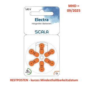 Scala Electra Hörgerätebatterien - 13 orange - 6er Blister - RESTPOSTEN