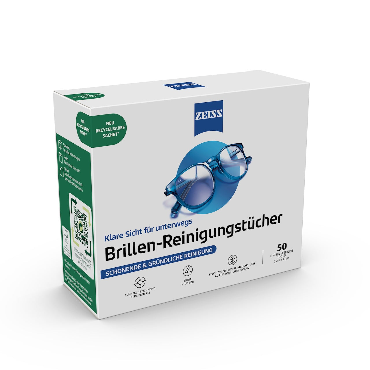 ZEISS Brillen Reinigungstücher (50 Stück) - einzeln verpackt - Recycelbar