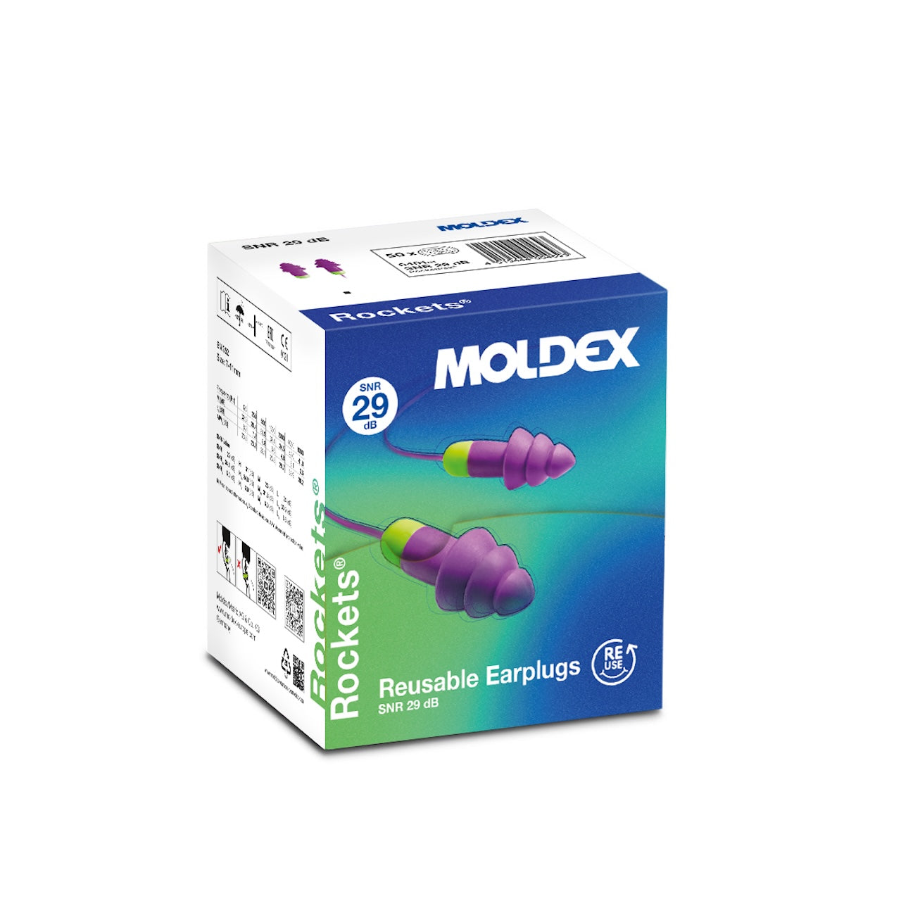 50x MOLDEX Rockets Cord Paar Gehörschutzstöpsel wiederverwendbar -mit Band &amp; Box