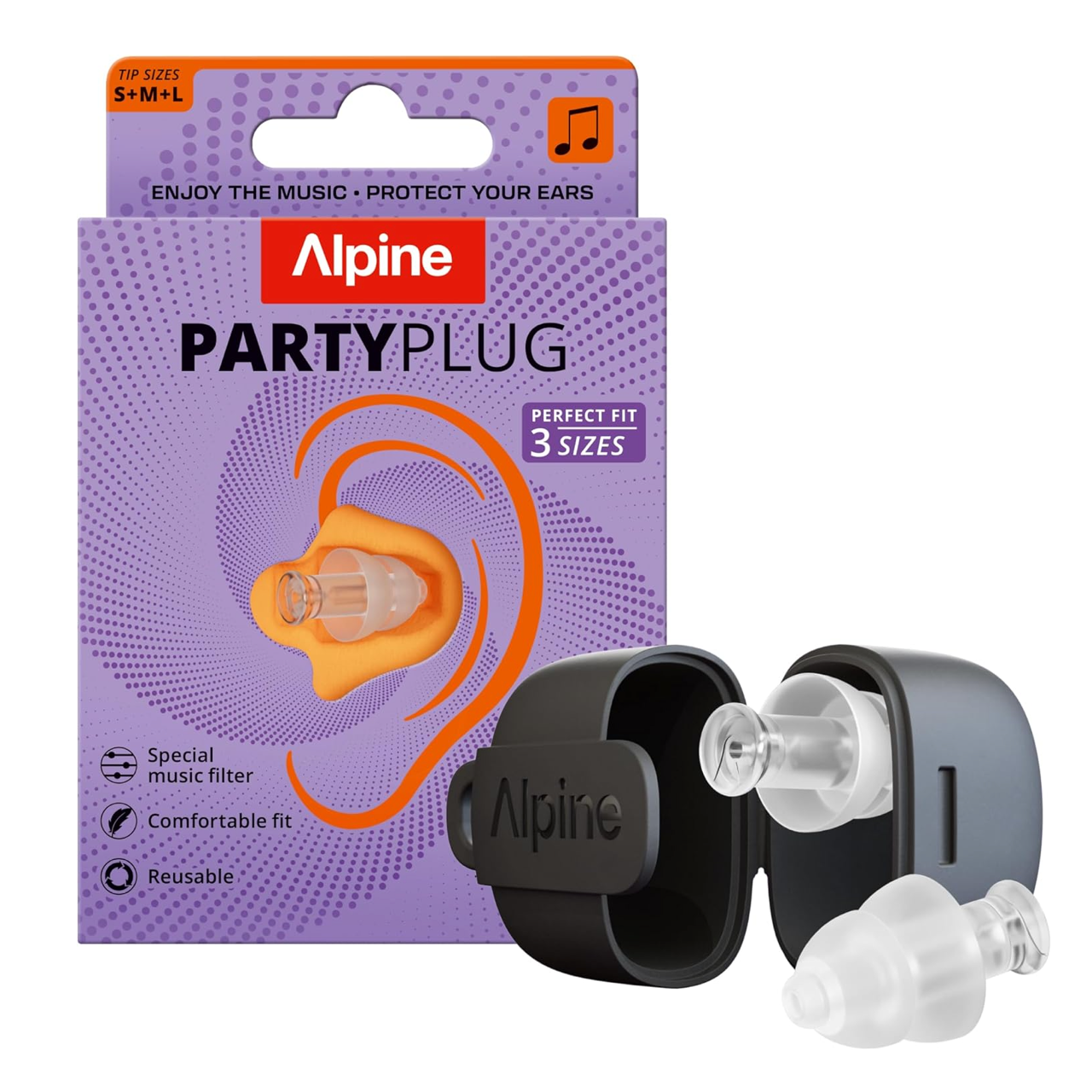 Alpine PartyPlug Ohrstöpsel - transparent - 3 Größen (S/M/L)