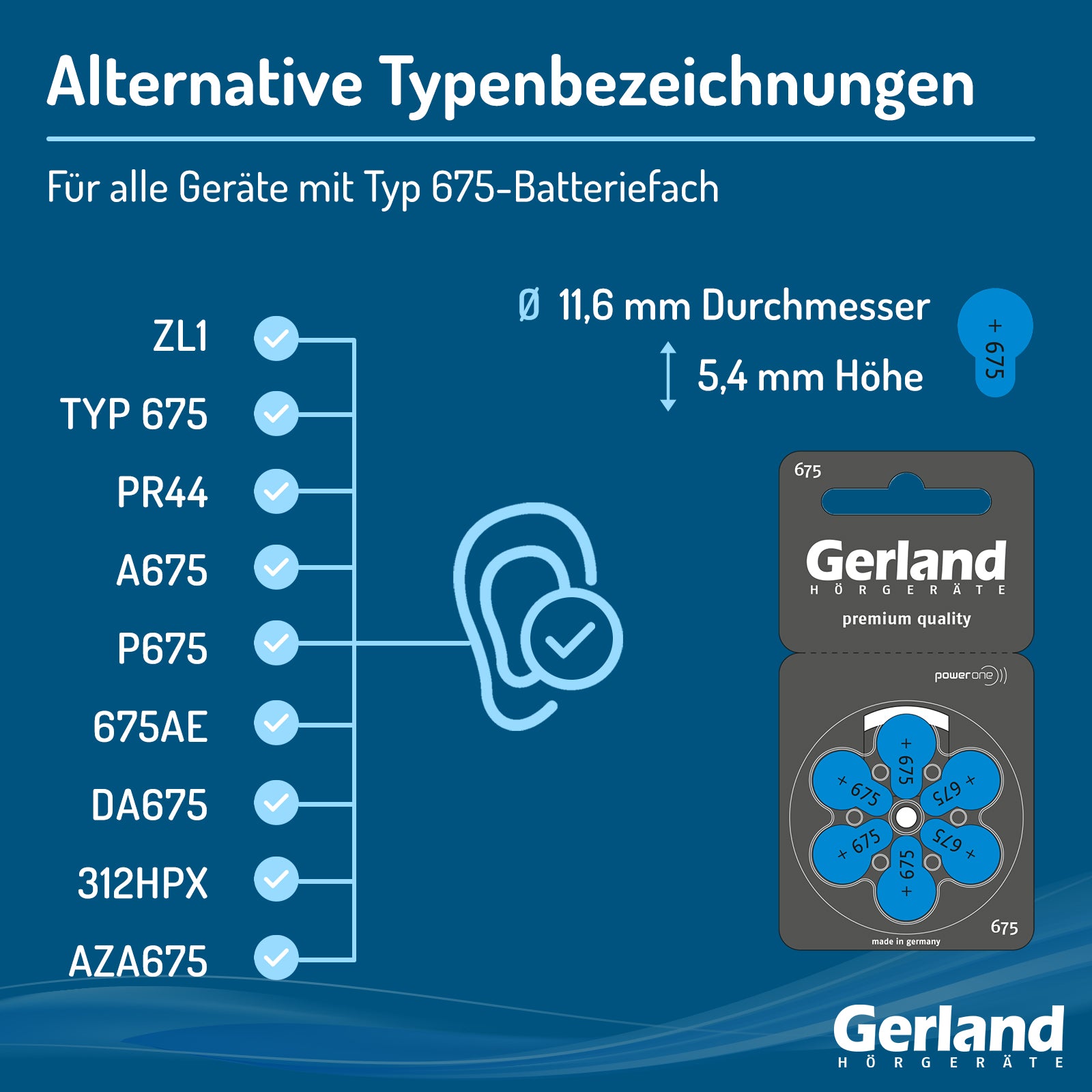 Gerland Hörgerätebatterie Evolution 675 (60 Stück) - P675 / PR44