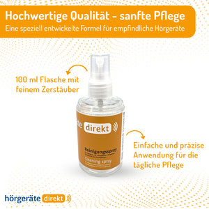 DIREKT Reinigungsspray 100 ml - für Hörgeräte, Ohrstücke, Gehörschutz &amp; In-Ears