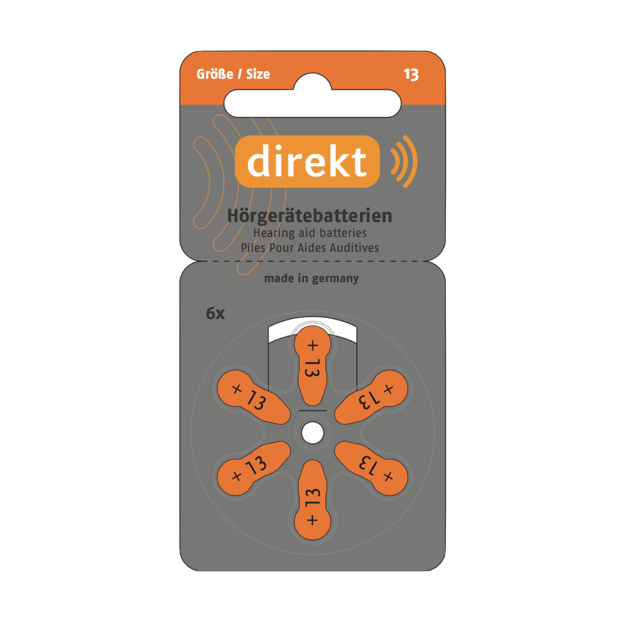 DIREKT Hörgeräte Batterien Größe 13 – 6 Stück - 1,45V - hergestellt von Varta