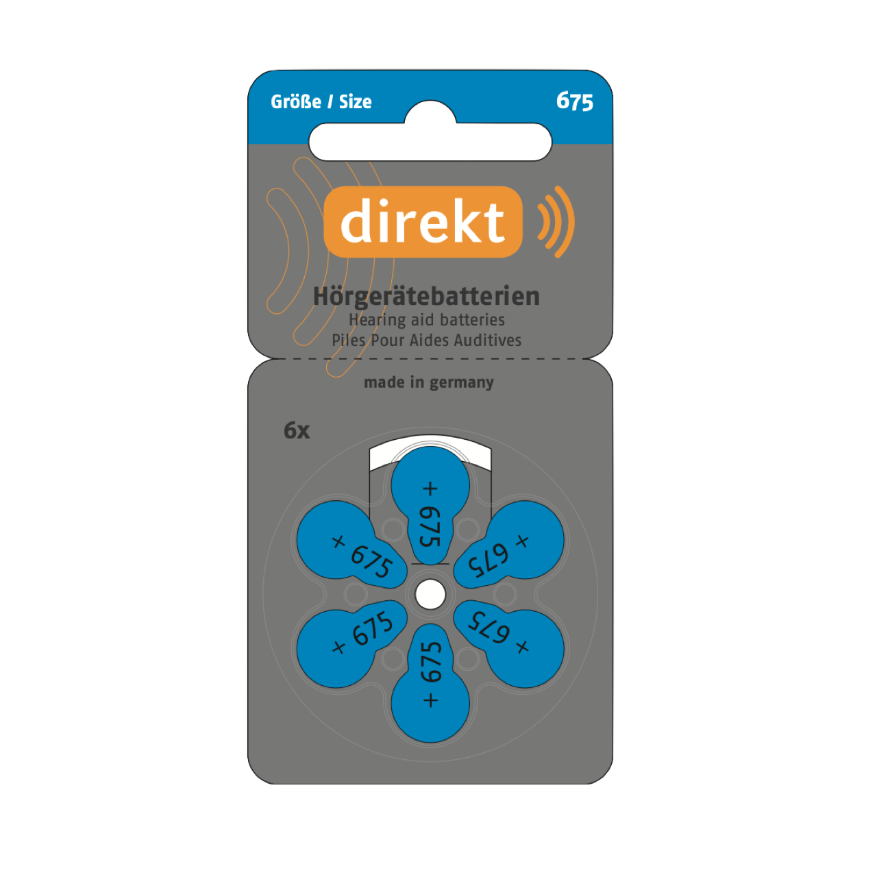 DIREKT Hörgerätebatterien 675 blau – 60 Stück (10×6er), 1,45V - Varta Qualität