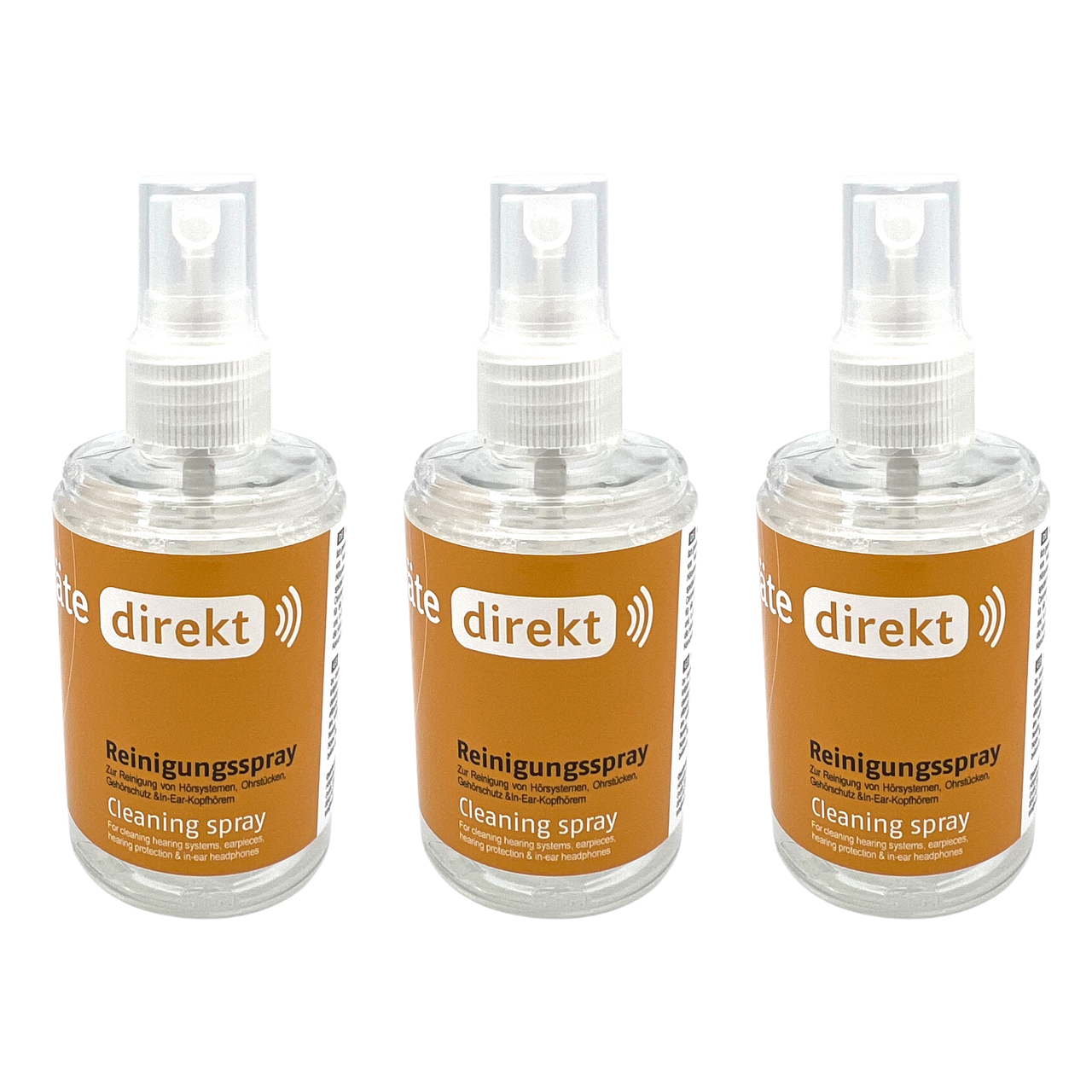 3x DIREKT Reinigungsspray 100 ml - für Hörgeräte & Gehörschutz (3er Pack)