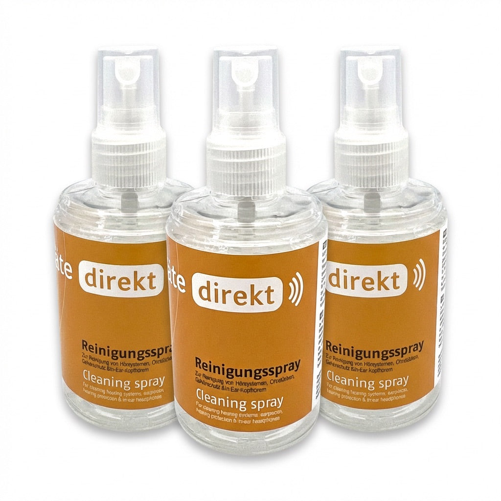 3x DIREKT Reinigungsspray 100 ml - für Hörgeräte &amp; Gehörschutz (3er Pack)