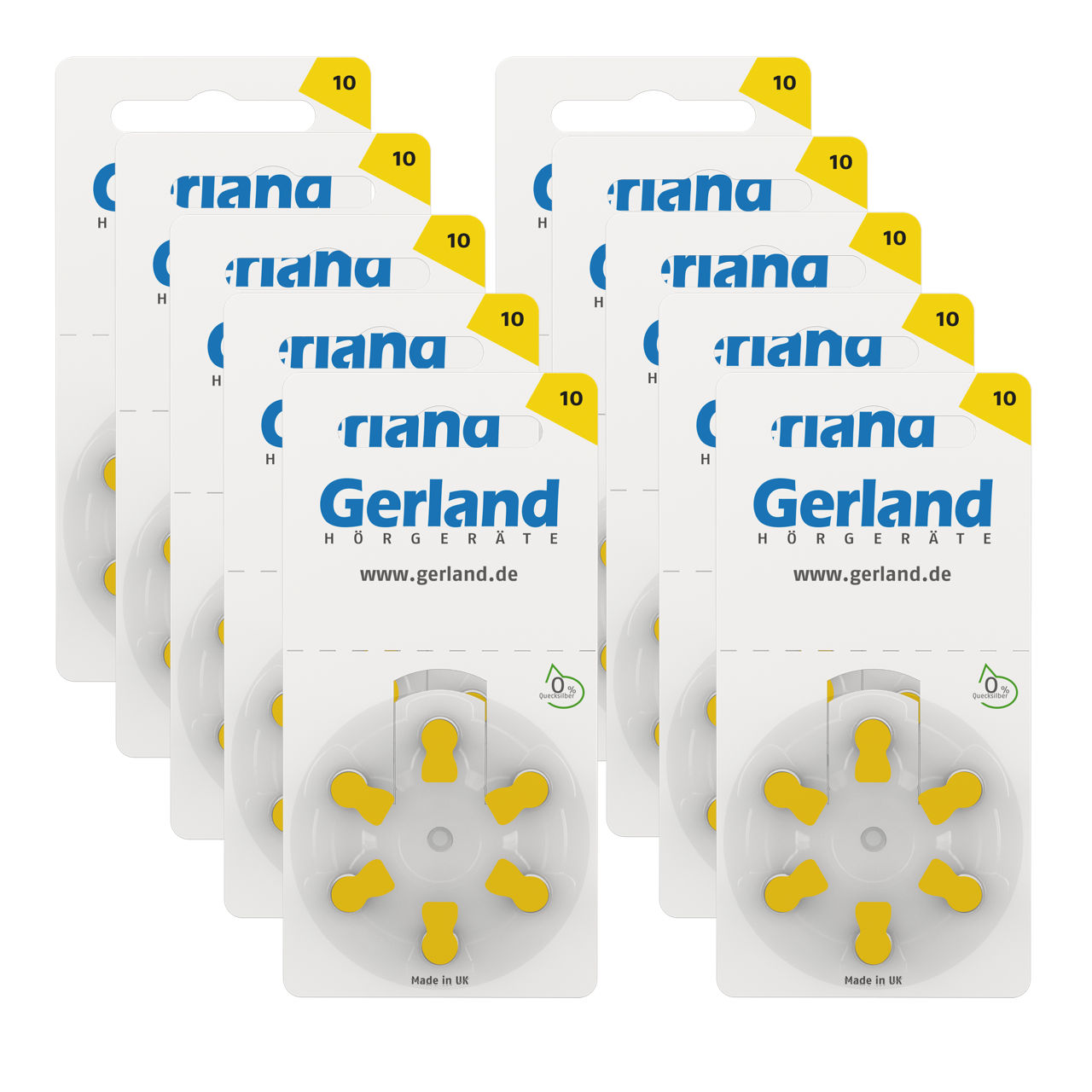 Gerland Hörgerätebatterien 10 gelb (PR70) 60 Stück | 10x6 Blister | Rayovac