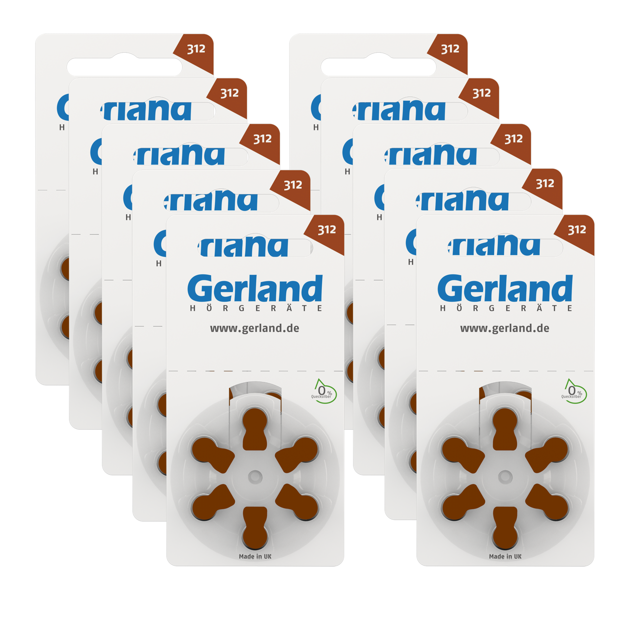 Gerland Hörgerätebatterien 312 braun (PR41) 60 Stück | 10x6 Blister | Rayovac