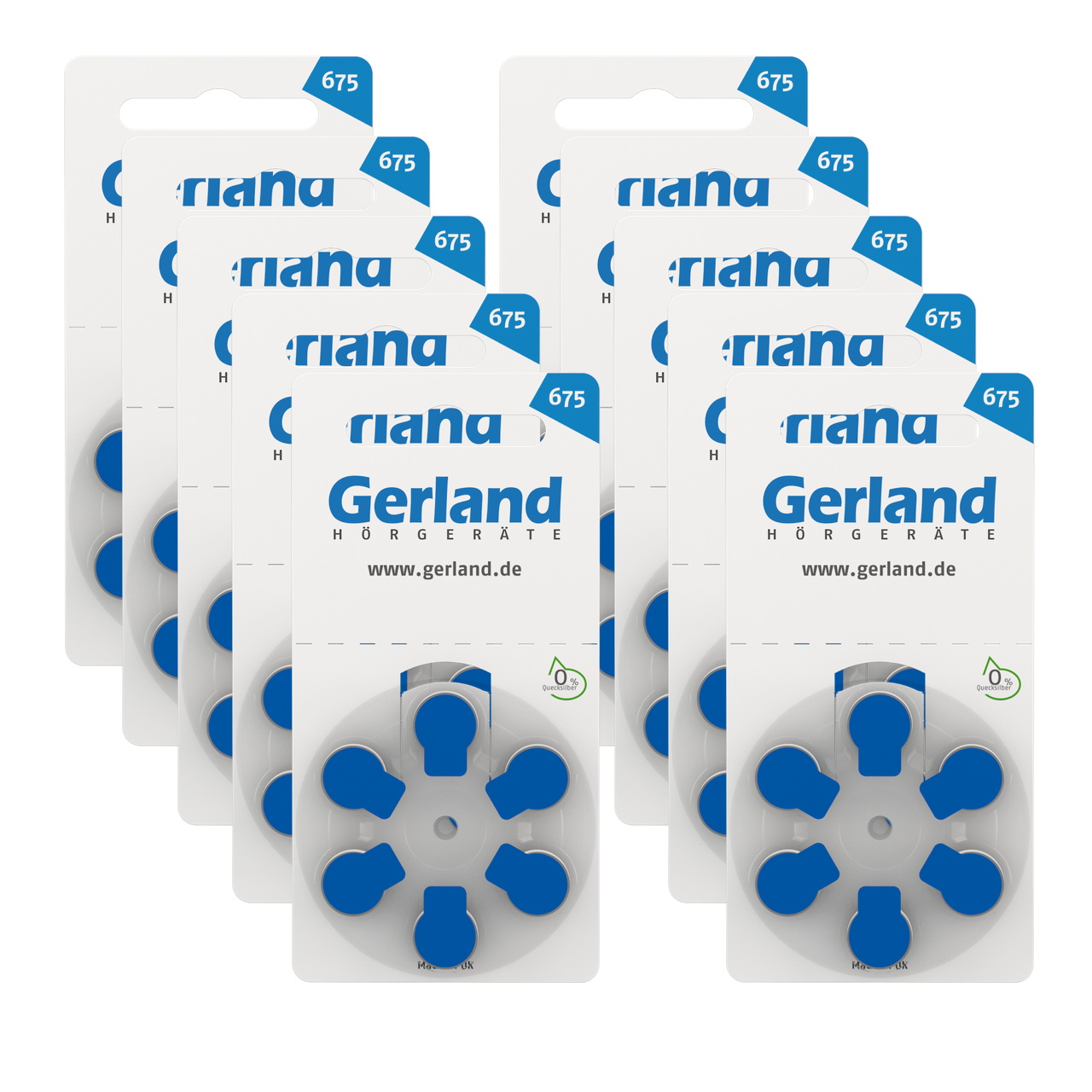 Gerland Hörgerätebatterien 675 blau (PR44) 60 Stück | 10x6 Blister | Rayovac