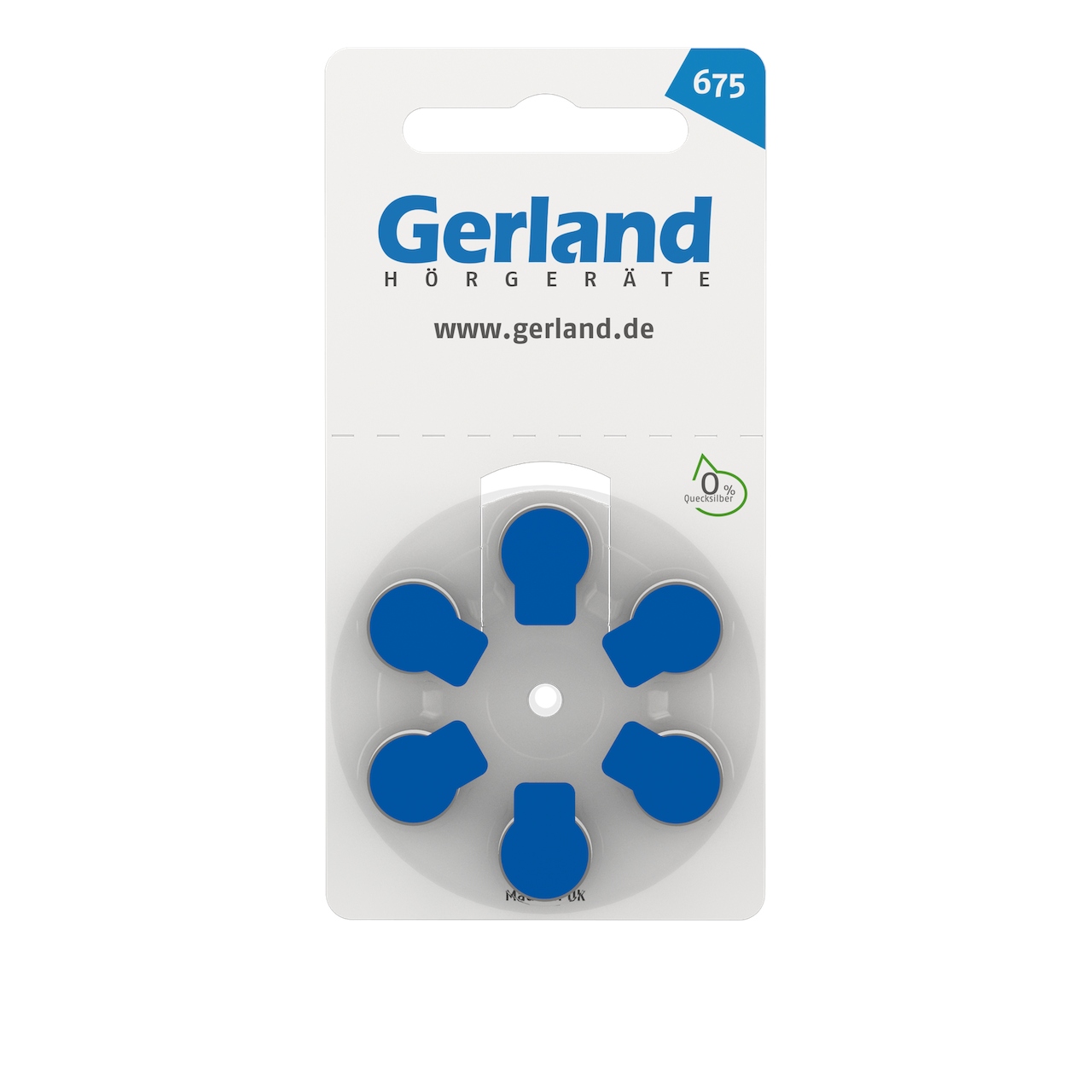 Gerland 675 blau Hörgerätebatterien (PR44) – 6 Stück | Made by Rayovac