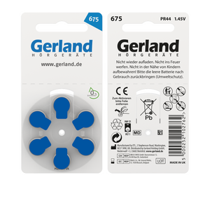 Gerland 675 blau Hörgerätebatterien (PR44) – 6 Stück | Made by Rayovac