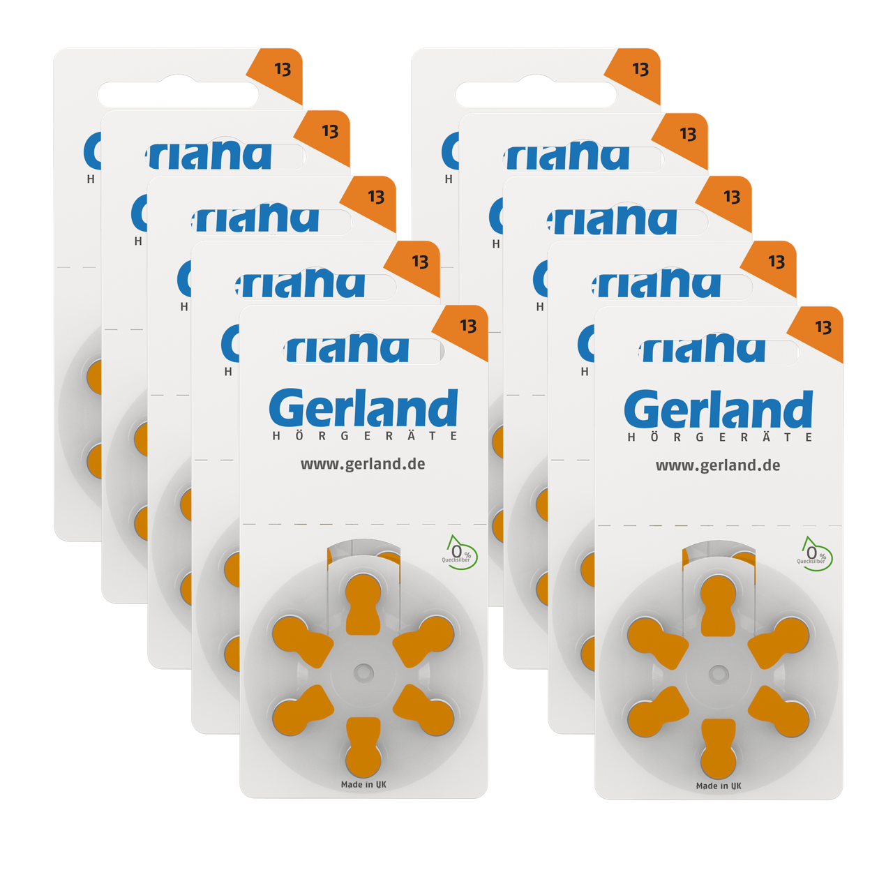 Gerland Hörgerätebatterien 13 orange (PR48) 60 Stück | 10x6 Blister | Rayovac