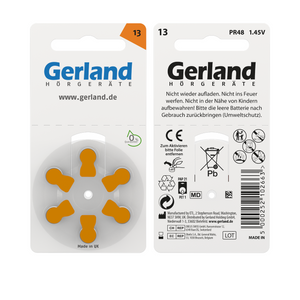 Gerland 13 orange Hörgerätebatterien (PR48) – 6 Stück | Made by Rayovac