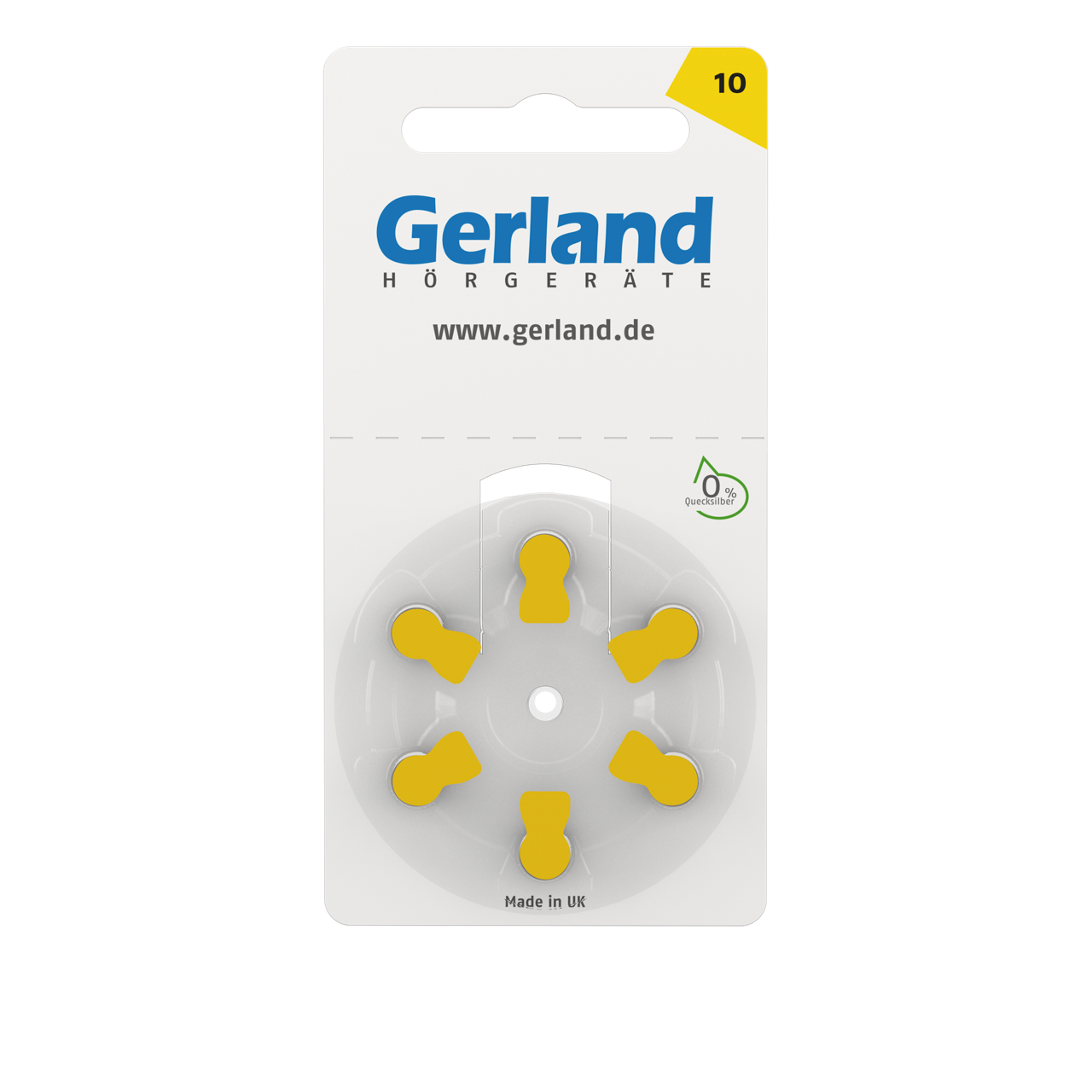 Gerland 10 gelb Hörgerätebatterien (PR70) – 6 Stück | Made by Rayovac