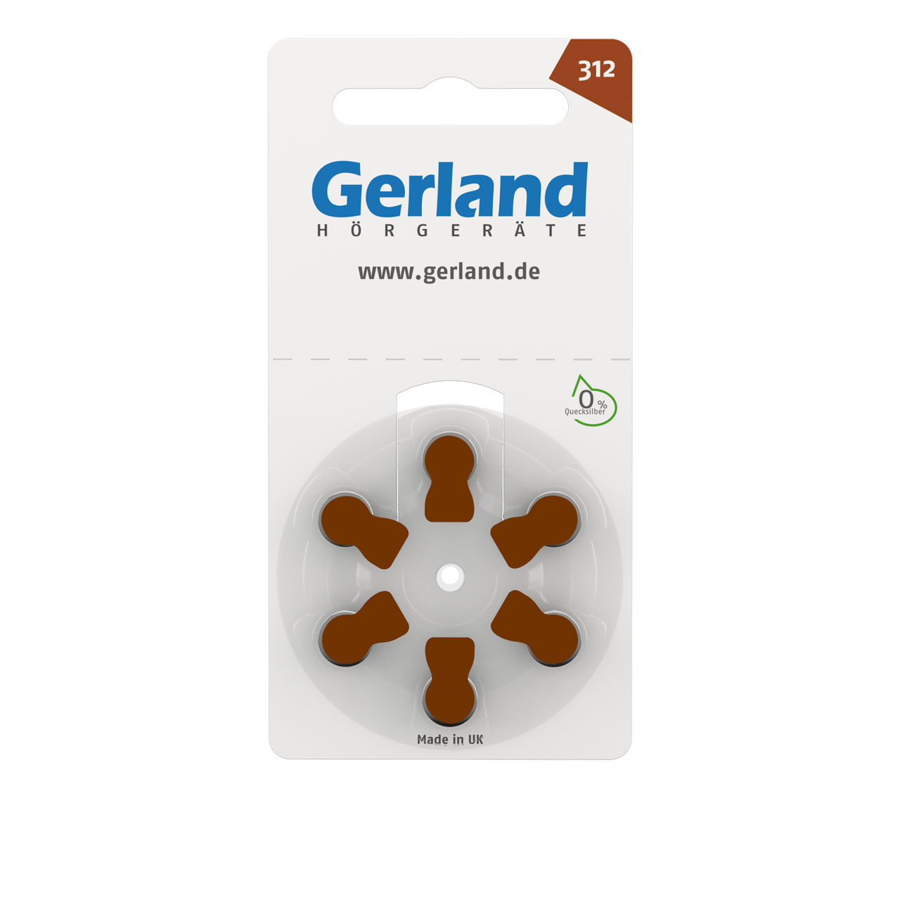 Gerland 312 braun Hörgerätebatterien (PR41) – 6 Stück | Made by Rayovac