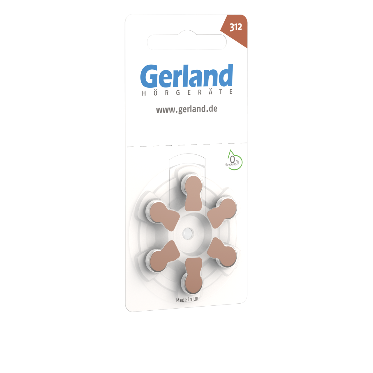 Gerland 312 braun Hörgerätebatterien (PR41) – 6 Stück | Made by Rayovac