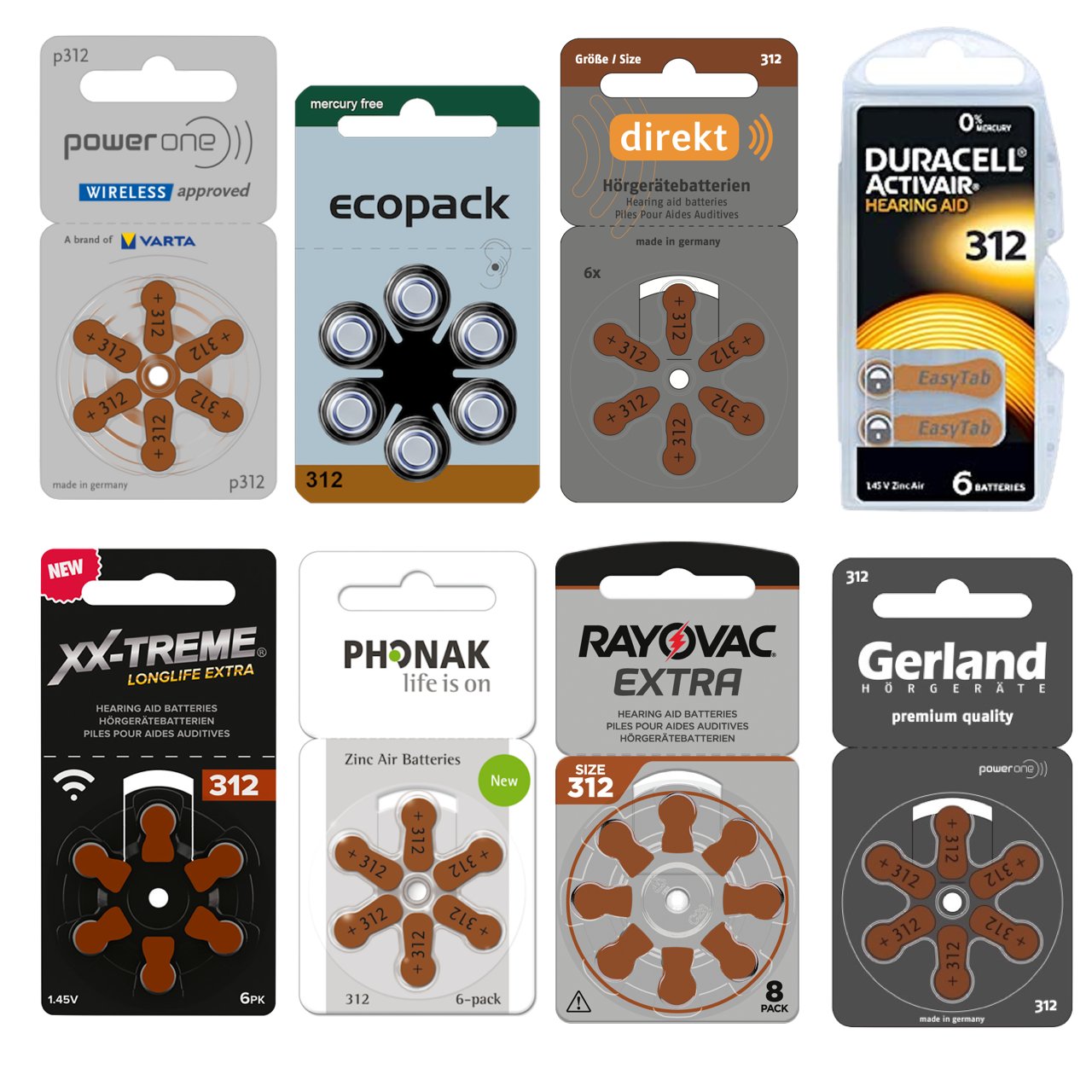 Hörgerätebatterien 312 TESTPACK/PROBEPACKUNG -braun PR41- 8x 6er Blister (48Stk)