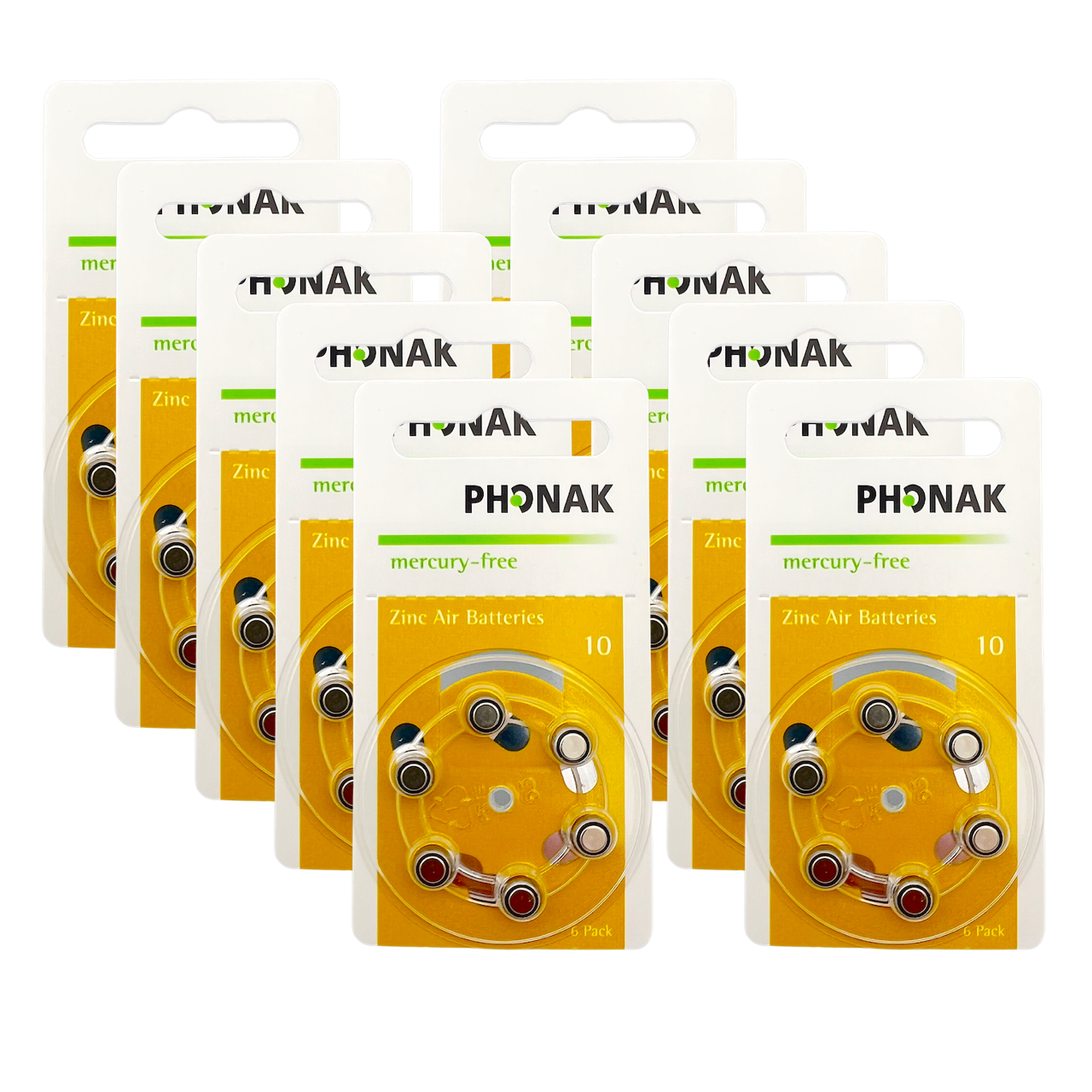 Phonak Hörgerätebatterien 10 gelb (60er Pack/10x 6er Blister) - made by Rayovac