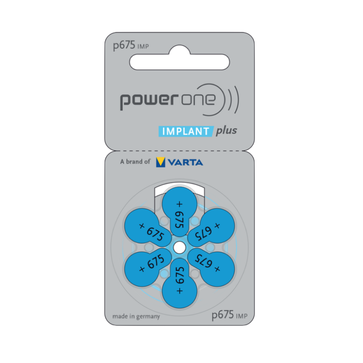 Power One Hörgerätebatterien IMPLANT PLUS - P675 blau PR44 - (6er Blister)