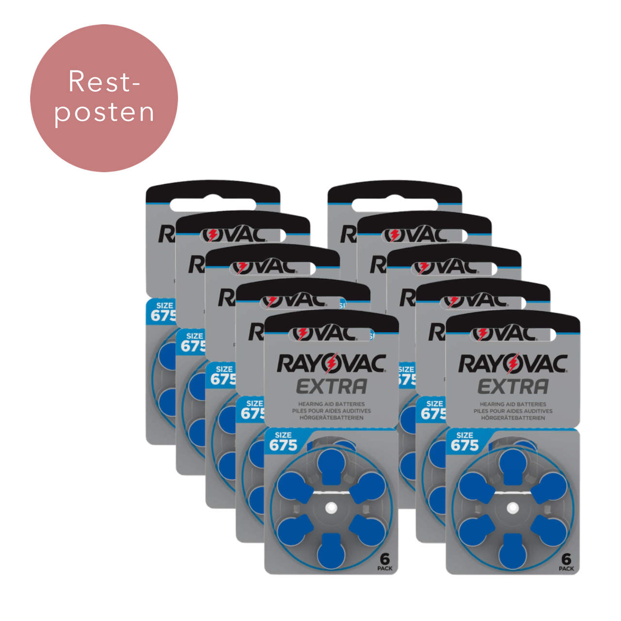 RESTPOSTEN - Rayovac Extra 675 Hörgerätebatterien - MHD 10/2024 (60er Pack)