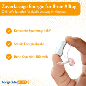 DIREKT Hörgeräte Batterien Größe 10 – 6 Stück - 1,45V - hergestellt von Varta