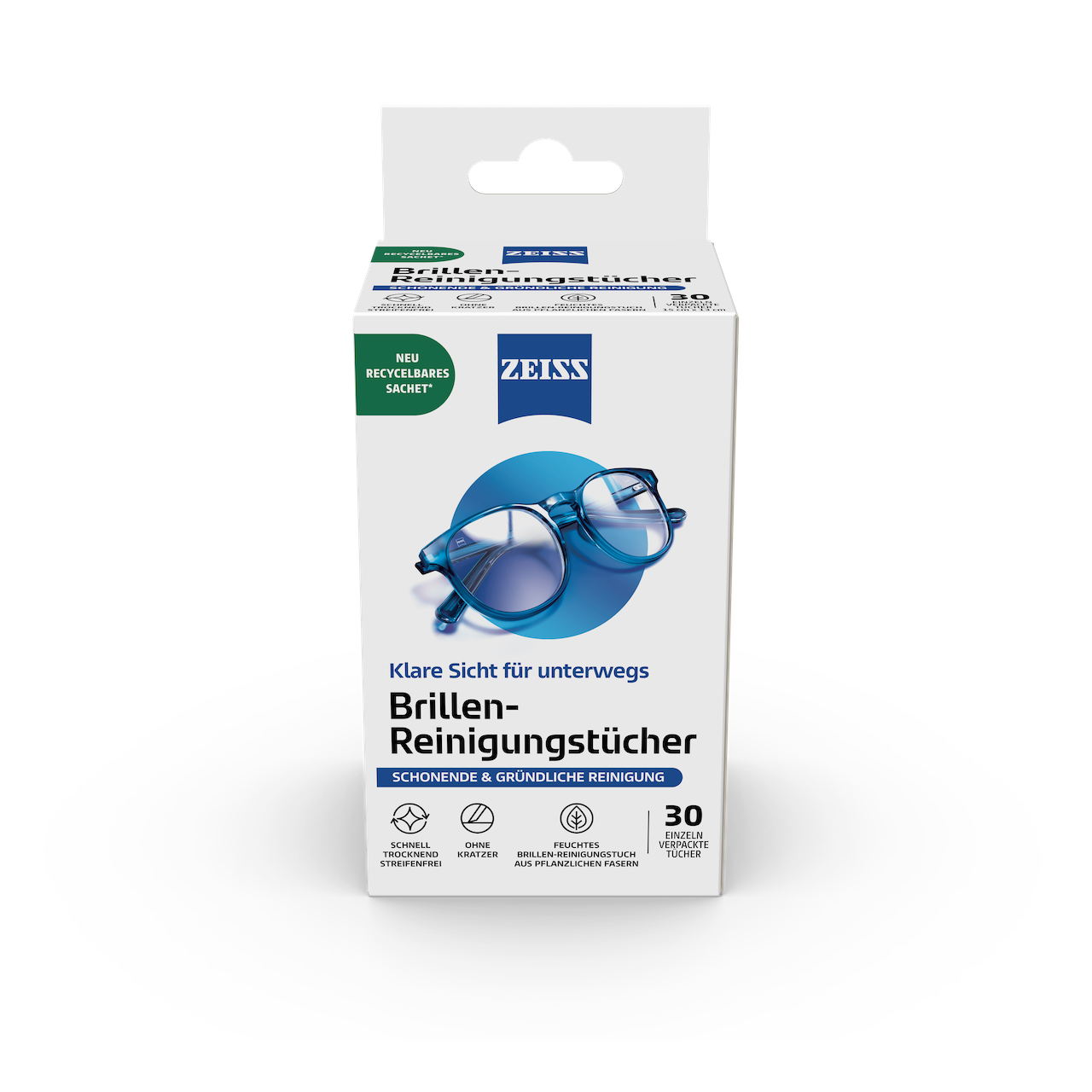 ZEISS Brillen Reinigungstücher (30 Stück) - einzeln verpackt - Recycelbar