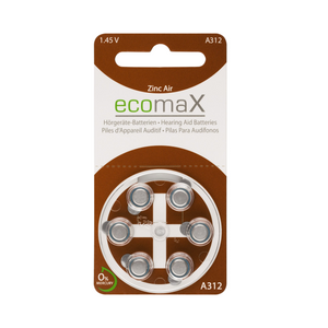 ecomaX Hörgerätebatterien - 312 braun PR41 A312- (6er Blister)