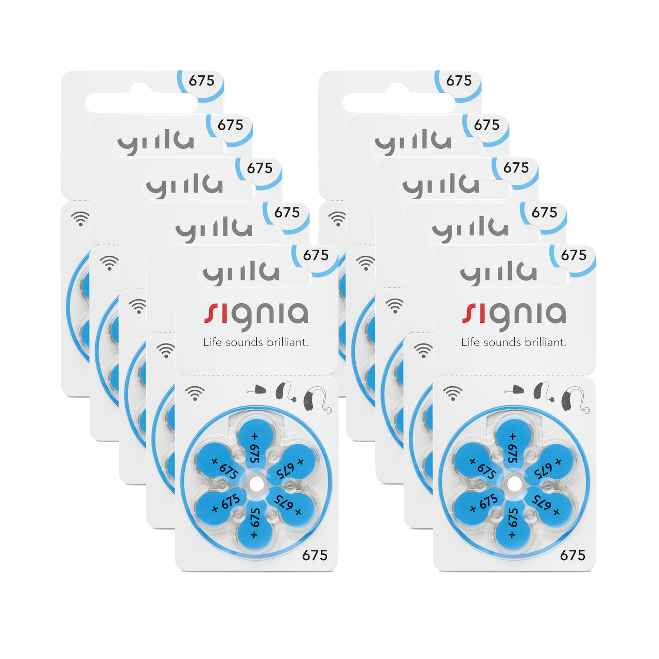10 Blister Signia 675 Hörgerätebatterie blau - 60 Batterizellen