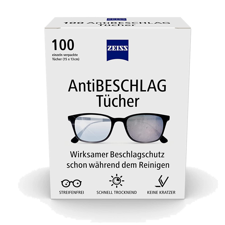 ZEISS AntiBeschlag Tücher (100 Stück) - einzeln verpackt - Beschlagschutz