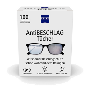 ZEISS AntiBeschlag Tücher (100 Stück) - einzeln verpackt - Beschlagschutz