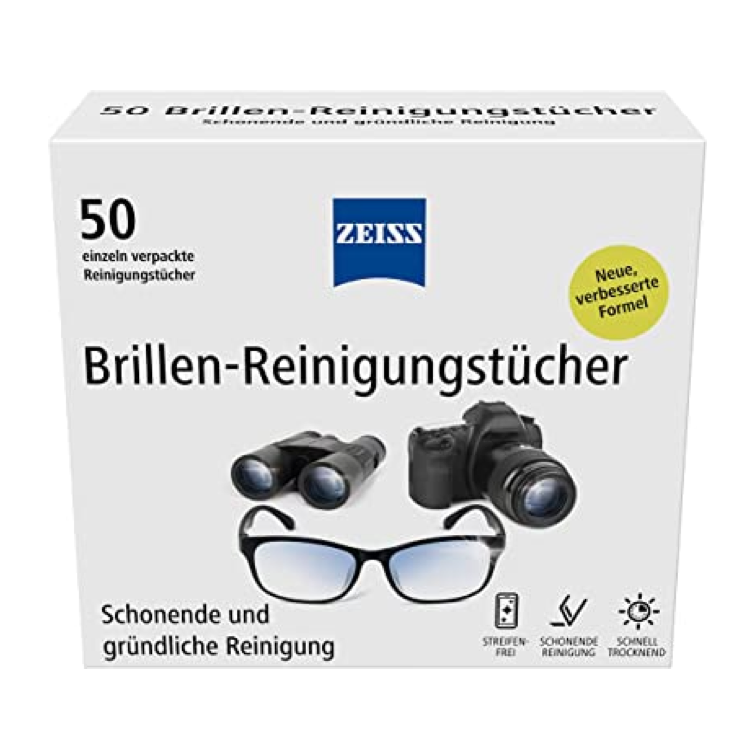 ZEISS Brillen Reinigungstücher (50 Stück) - einzeln verpackt - NEUE REZEPTUR
